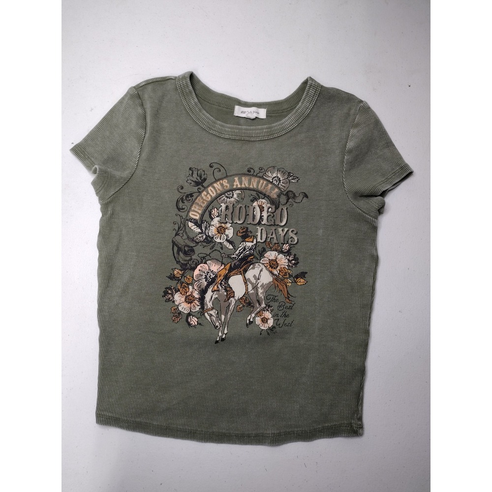 Stitch & Pine Oregon Annual Rodeo Days Ribbed Graphic Tee Olive Green Small